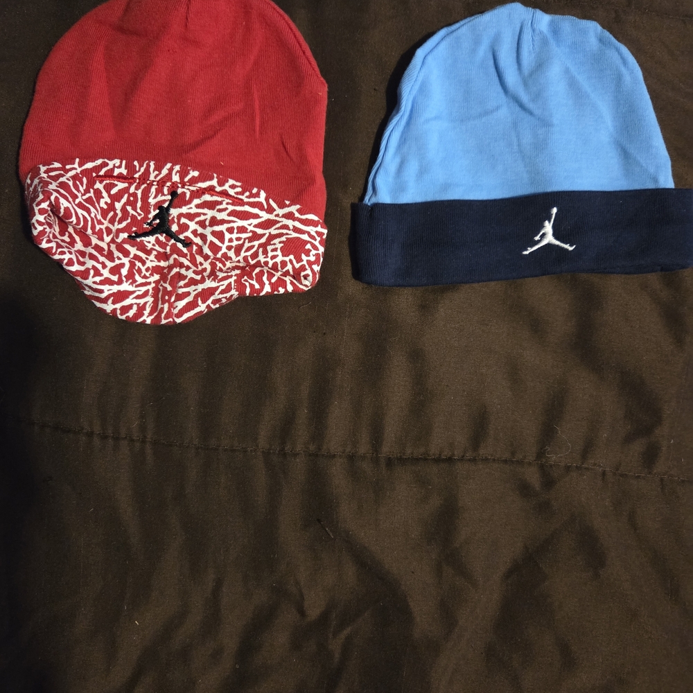 Jordan Red and Light Blue Beanie Duo